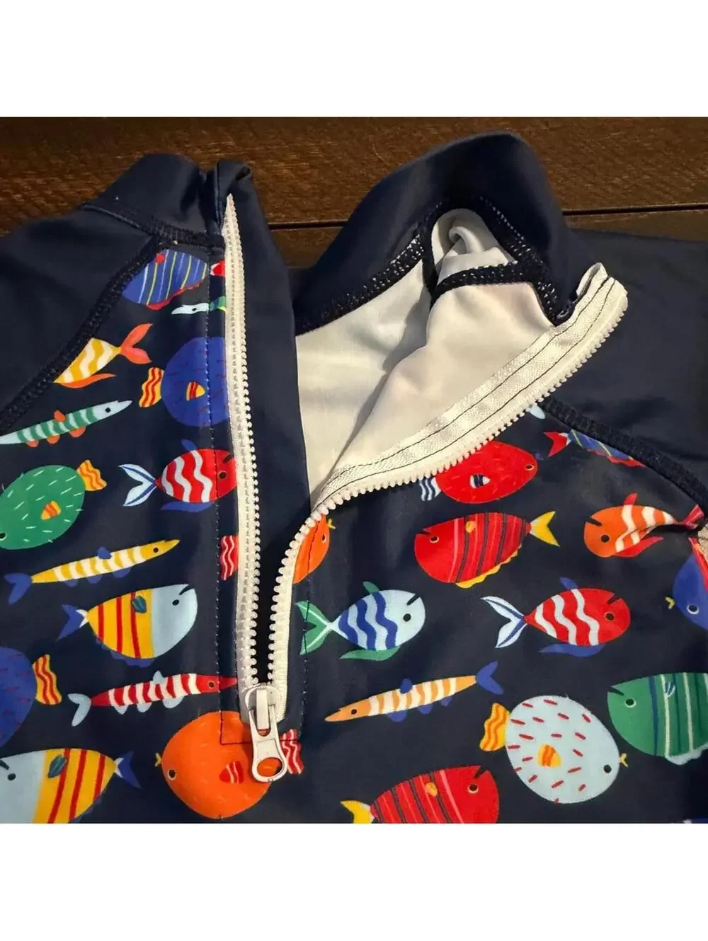Unbranded Fish Print Long Sleeve Rash Guard Swimsuit Navy Blue 3-6M Kids Swim